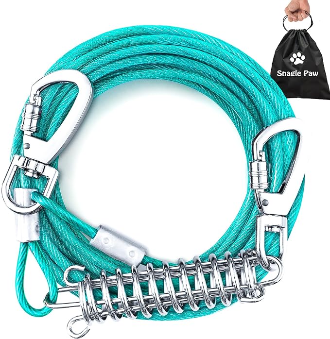 Tie Out Cable for Yard - 20FT Heavy Duty Dog Leads, Chew Proof for Large Dogs Up to 125lbs