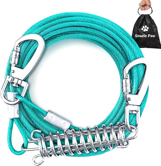 Tie Out Cable for Dogs, 15FT Dog Leads for Yard Chew Proof, Heavy Duty Dog Tie Out Cable with Shock Absorbing Spring for Large Dogs Up to 125lbs, Durable Dog Runner for Yard or Camping