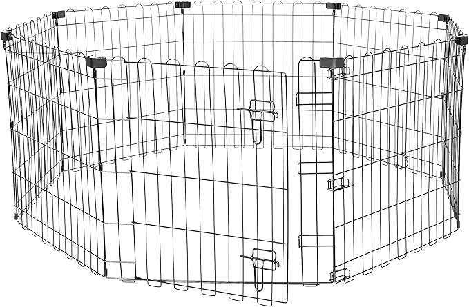 Amazon Basics Foldable Octagonal Metal Exercise Puppy / Dog Playpen - Indoor/Outdoor, Single Door, Extra Small (8 Panels, 24 x 24), Easy to assemble and store, 24" - Puppy, Black