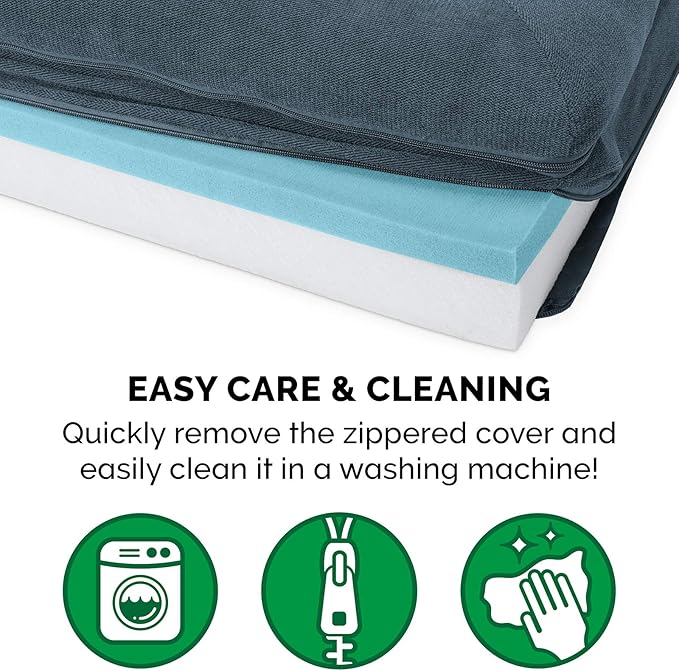 Furhaven Cooling Gel Dog Bed for Large Dogs w/ Removable Bolsters & Washable Cover, For Dogs Up to 125 lbs - Sherpa & Chenille Sofa - Orion Blue, Jumbo Plus/XXL