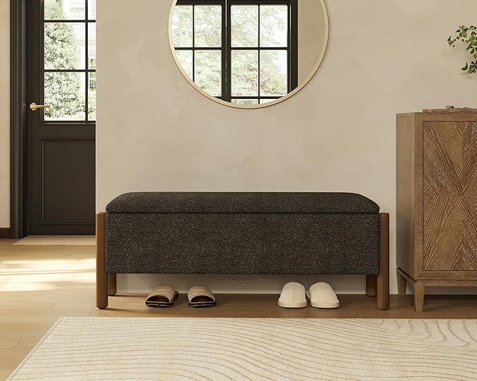 Storage Ottoman Bench, End of Bed Bench for Bedroom, 47" Boucle Upholstered Entryway Shoe Seat Benchs, Holds up to 660 lb Storage Ottoman, Padded Blanket Chest Stool Foot Rest for Living Room Grey