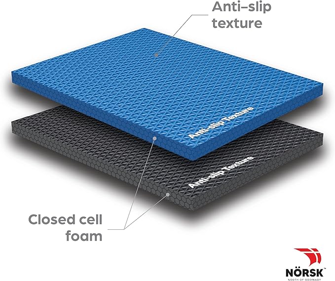 Norsk Reversible Exercise Mats 3/4" Thick EVA Interlocking Foam Tiles, Perfect Home Gym Flooring, 4 Tiles & 8 Trim Pieces, 16 Sq. Ft. 24"x24" Dazzling Blue/Black