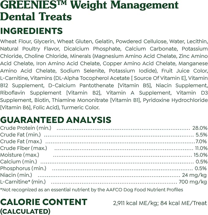 Greenies Weight Management Petite Dog Dental Chews Weight Control Dog Treats, 27 oz. Pack (45 Treats)