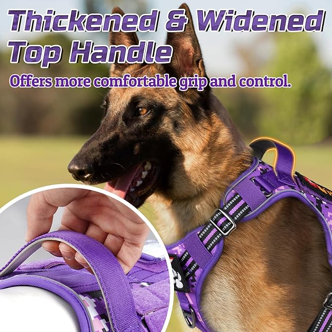 rabbitgoo Tactical Dog Harness for Small Dogs, No Pull Military Service Vest with Handle & Molle, Easy Control for Training Walking, Adjustable Reflective Straps, Purple Camo, S