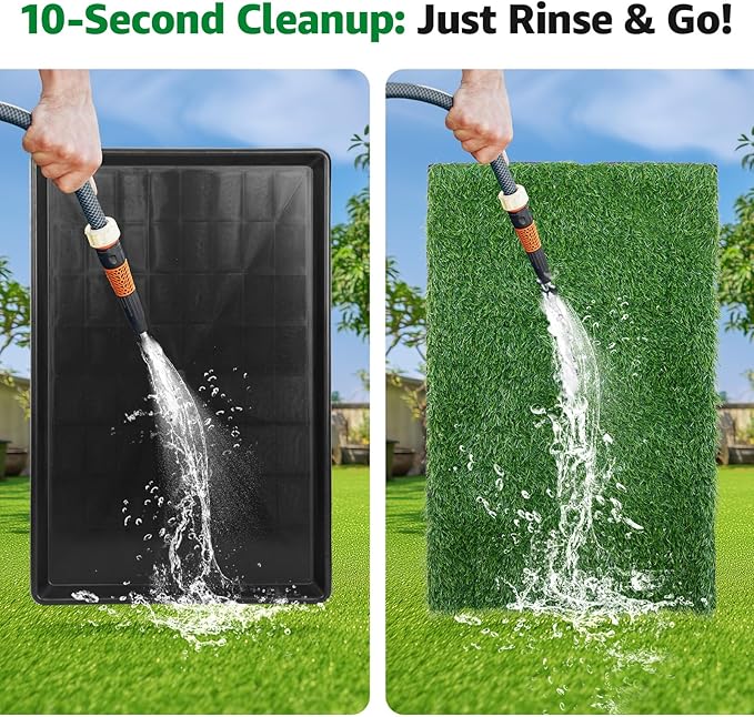 Dog Grass Pad with Tray,35.5” x 23.6” Indoor Dog Potty System 2 Pics Replacement Artificial Grass Mats-5 Pics Disposable Puppy Pads,for Puppy Training Apartment,Balcony and Apartment Use