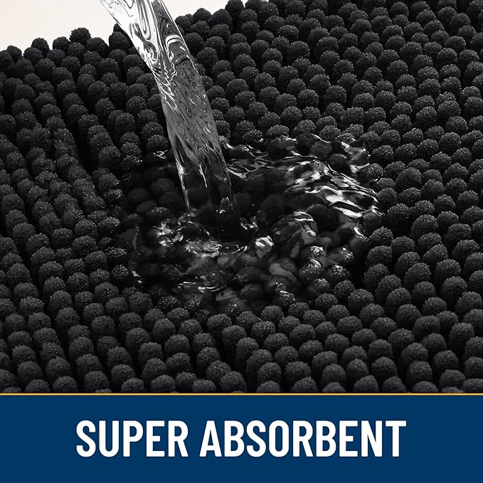 Smiry Dog Door Mat for Muddy Paws 59x24, Absorbs Moisture and Dirt Doormat, Non-Slip Washable Quick Dry Chenille Front Door Mat Indoor Entrance, Entryway Carpet for Inside Floor, Black