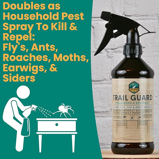 Trail Guard Natural Extra Strength Insect, Flea and Tick Spray for Dogs, Cats, People & Home (16oz, Cedarwood & Rosemary)