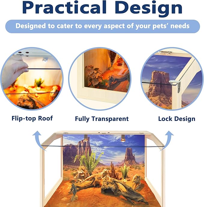 Prolee Bearded Dragon Tank, Reptile Enclosure, Snake Tank, Reptile Terrarium, Built-in Light Fixtures with Switch, (23 Gallon, 24" Long, Clear Acrylic Roof)