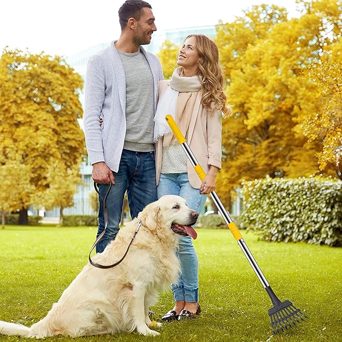 Niubya Pooper Scooper for Dogs, Metal Poop Scooper Tray and Rake Set with Adjustable Long Handle, Dog Pooper Scooper for Pet Waste Removal