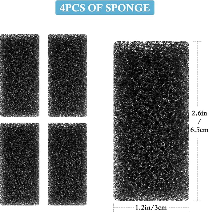 FEDOUR 4PCS Replacement Aquarium Biochemical Sponge for 3W Aquarium Filter, Aquarium Filter Sponges for Replacement (Sponge 4pcs for 3W)