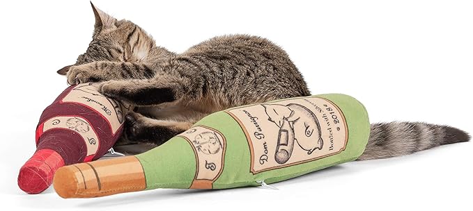 KittiLush 2-Pack Organic Silvervine Catnip Substitute Toys for Cats & Kittens | 100% All-Natural Wild Harvested Silvervine | 2 Refillable Wine Bottle Kicker Cat Toys