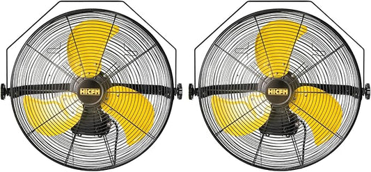 HiCFM 4600 CFM 18 inch Outdoor Safety Yellow Wall Mounted Fan with IP44 Enclosure Motor, Sealed Control Box, 9 FT Cord & GFCI Plug, 3-Speed Weatherproof for Patio, Workstation - UL Listed, 2 Pack
