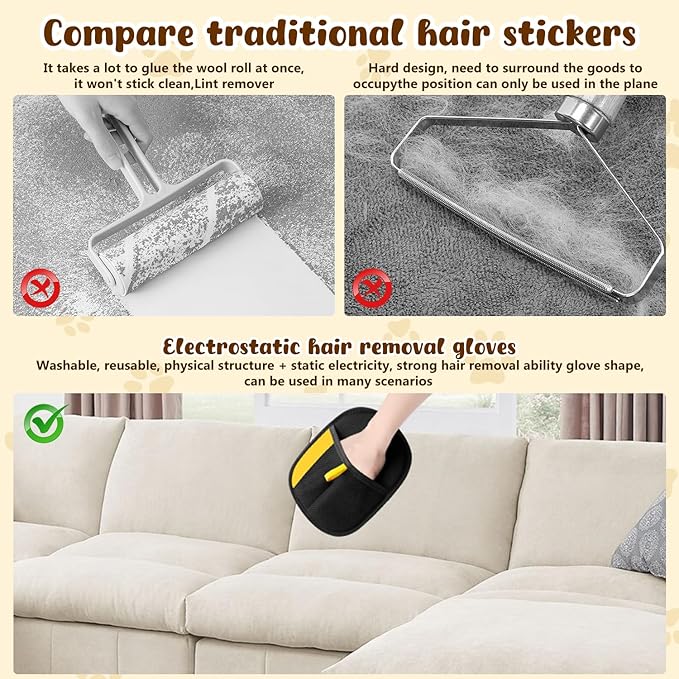 Pet Hair Removal Gloves, Pet Hair Remover Electrostatic Gloves for Cats & Dogs, Washable and Reusable Cat Hair Remover for Cat Beds, Bed Sheets, Sofas, Clothes, Carpets, Curtains (2pcs)