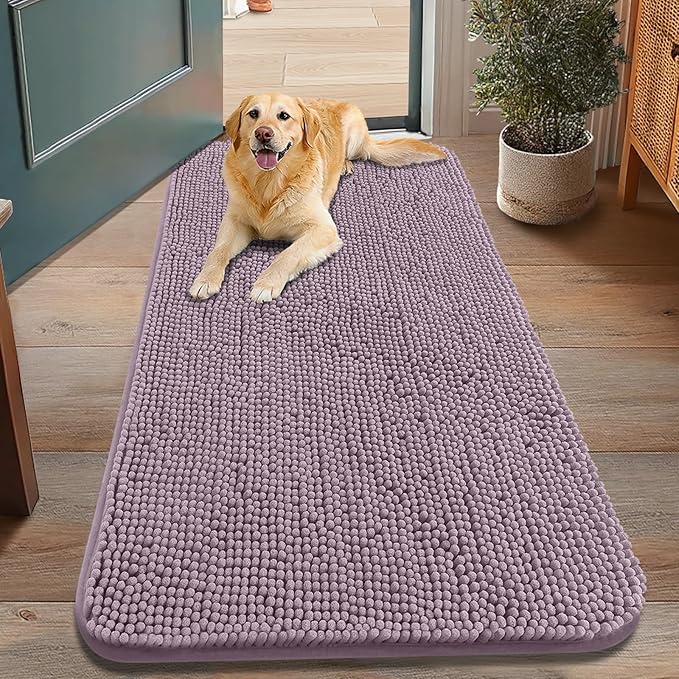 Smiry Dog Door Mat for Muddy Paws 48x30, Absorbs Moisture and Dirt Doormat, Non-Slip Washable Quick Dry Chenille Front Door Mat Indoor Entrance, Entryway Carpet for Inside Floor, Deep Plum