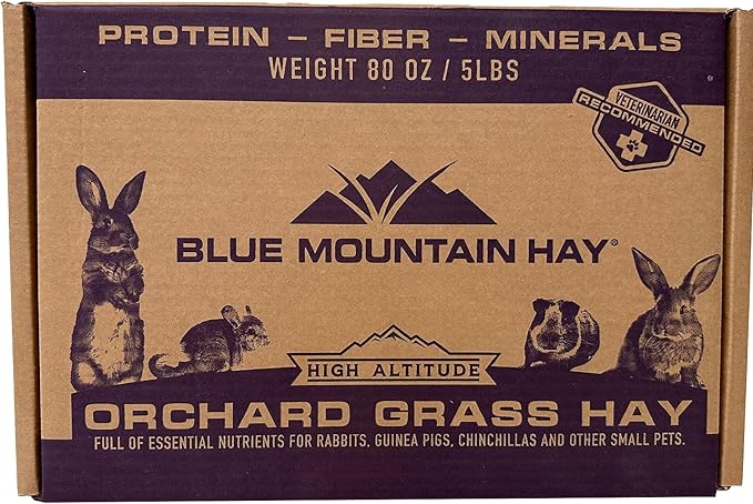 Blue Mountain Hay | Fresh Orchard Grass Hay (5 Pounds) | High Fiber, Soft & Leafy | High-Altitude Hay Pet Food for Rabbits, Guinea Pigs, Chinchillas, Hamsters, and Other Small Pets