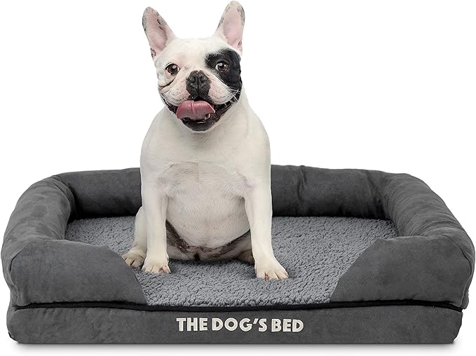 The Dog’s Bed, Small Plush Grey, Memory Foam, Pain Relief: Arthritis, Hip & Elbow Dysplasia, Post Surgery, Lameness, Supportive, Calming, Waterproof Washable Cover, Veterinary Approved