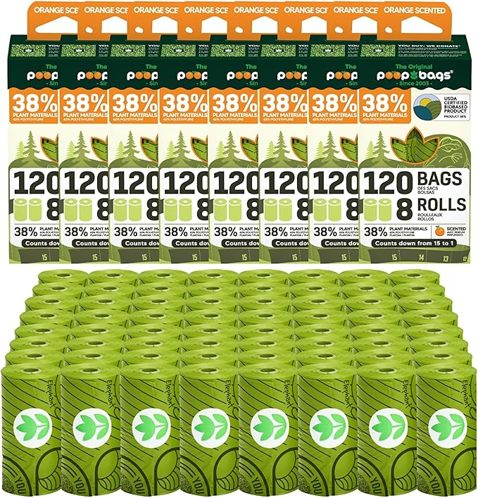 The Original Poop Bags® Dog Poop Bags Rolls – Orange Scented, 38% Plant-Based, USDA Certified, Heavy-Duty Poop Bags for Dogs, 960 Count