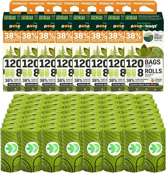 The Original Poop Bags® Dog Poop Bags Rolls – Orange Scented, 38% Plant-Based, USDA Certified, Heavy-Duty Poop Bags for Dogs, 960 Count