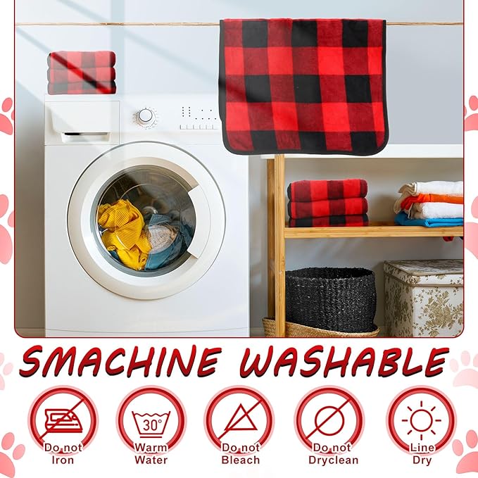 Reginary 4 Pcs Waterproof Guinea Pig Blankets Washable Small Animal Fleece Bedding Absorbent Guinea Pig Cage Liners Reusable Pet Pee Pad Sleep Mat for Hamster Ferret (Red Plaid,24 x 16 Inch)