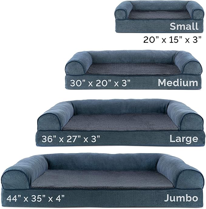 Furhaven Cooling Gel Dog Bed for Large/Medium Dogs w/ Removable Bolsters & Washable Cover, For Dogs Up to 55 lbs - Sherpa & Chenille Sofa - Orion Blue, Large