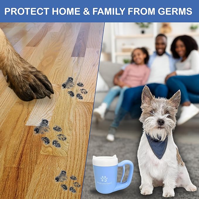 Dog Paw Cleaner for Small & Medium Dogs – Portable Paw Washer Cup with Soft Silicone Brush, Towel & Moisturizing Balm – Gently Cleans Muddy Paws After Walks (Blue, Small)