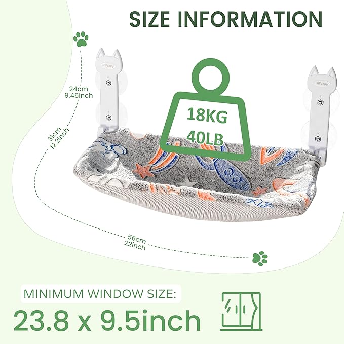 Cat Window Perch, Glow in The Dark Foldable Cat Hammock with Sunken Design & Removable Soft Cover, Breathable Cordless Window Bed for Resting Indoor Kitten (Shallow Perch, 1 Pack - M)