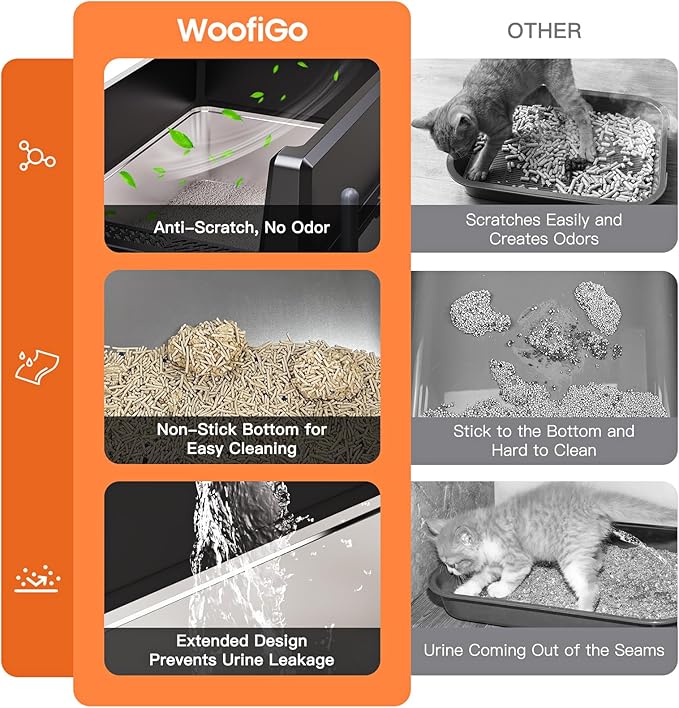 XXL Stainless Steel Cat Litter Box with High Sided, 27.6" L x 20" W x 14" H Extra Large Litter Box for Big Cats and Multiple Cats, Enclosure Cat Litter Pan with Anti-Urine Leakage, Easy Clean