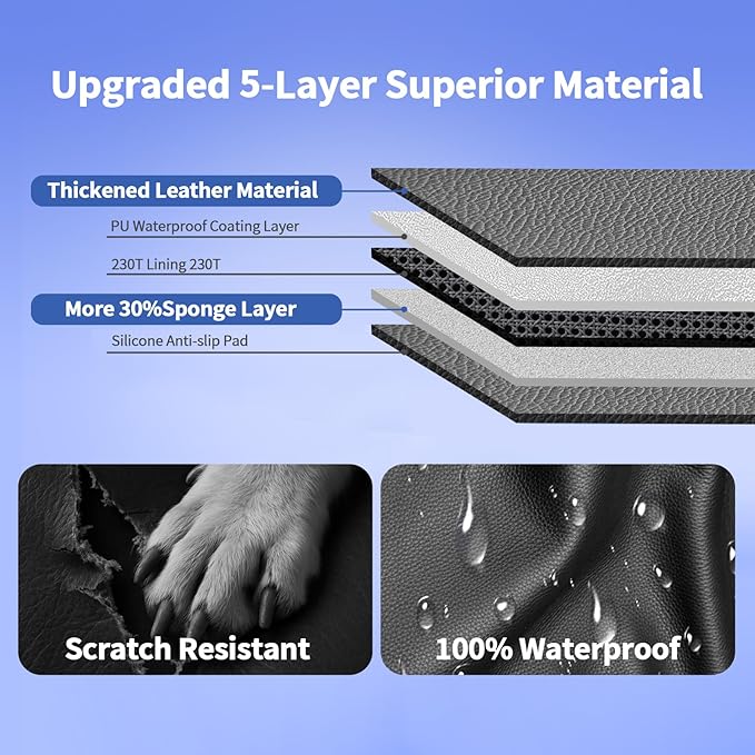 SUV Cargo Liner for Dogs, PU Leather Waterproof Pet Trunk Cargo Cover Dog Seat Mat for SUVs Sedans Vans with Bumper Flap Protector, Non-Slip, Large Size Universal Fit, Black