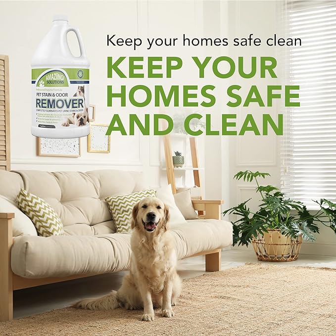 Pet Stain and Odor Remover - Enzyme Cleaner, Pet Urine Odor Eliminator Refill - Floor & Carpet Cleaner, Pet Deodorizers For Home, Fabric Freshener W/Fresh, Clean Scent, 1 Gallon