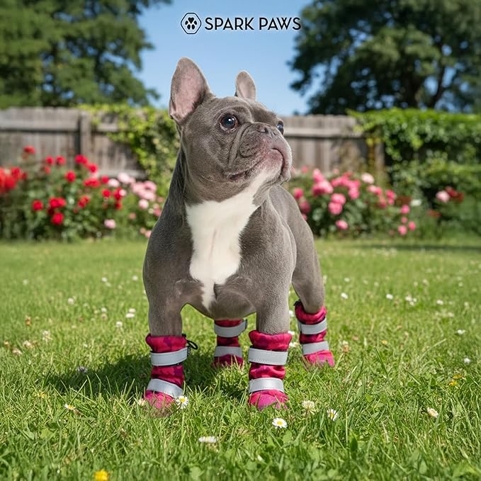 Spark Paws Dog Shoes, Waterproof Dog Boots for Medium to Large Dogs, Non Slip, Breathable Dog Booties and Paw Protectors - 4PCS Doggie Hiking Boots with Reflective Straps, Pink Camo, Size 3