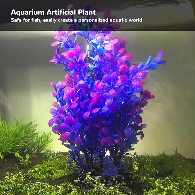 Mipukbay Purple Aquarium Plants - Artificial Plastic Fish Tank Decor, Realistic Ornament Safe for Fish & Shrimp, Low-Maintenance Aquascaping Plants for Freshwater/Saltwater Tank Landscaping