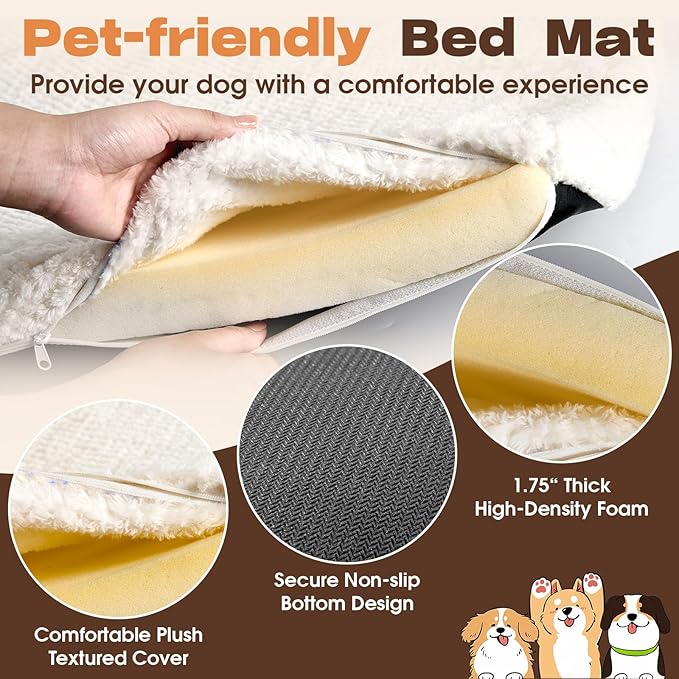 Dog Crate Furniture with Cushion, 32 inch Wooden Kennel Table with Double Doors, Indoor Dog House End Table for Small/Medium Dog, Grey (32x23x26in)