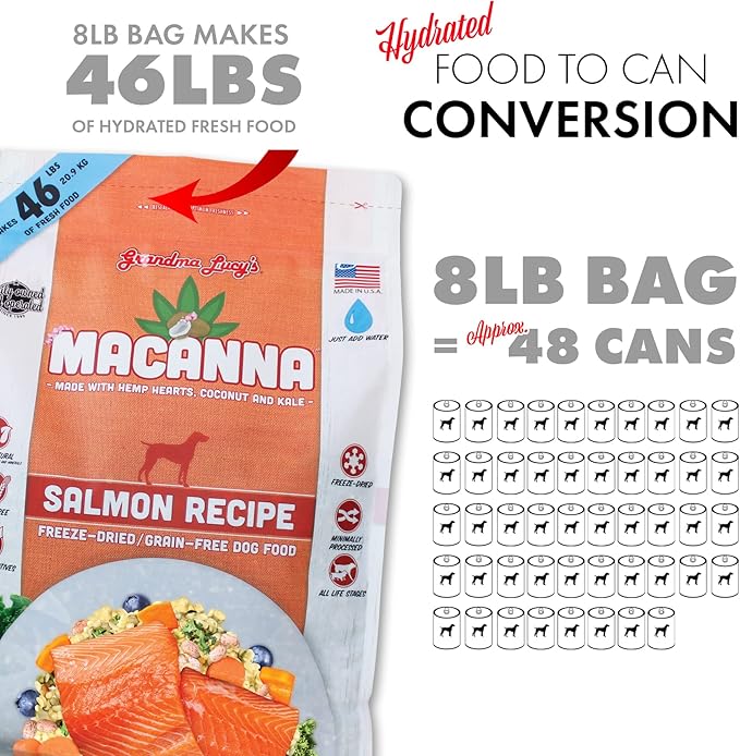 Grandma Lucy's Macanna Dog Food, Grain Free and Freeze-Dried - Salmon Recipe, 3Lb Bag