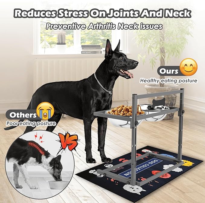 SHAINFUN Elevated Dog Bowls for Large Dogs and Extra Large Sized Dog Raised Dog Bowl Stand Adjustable Height with Two 3000ML(13-14cups) Stainless Steel Dog Food Bowls Metal Elevated Dog Bowl Stand