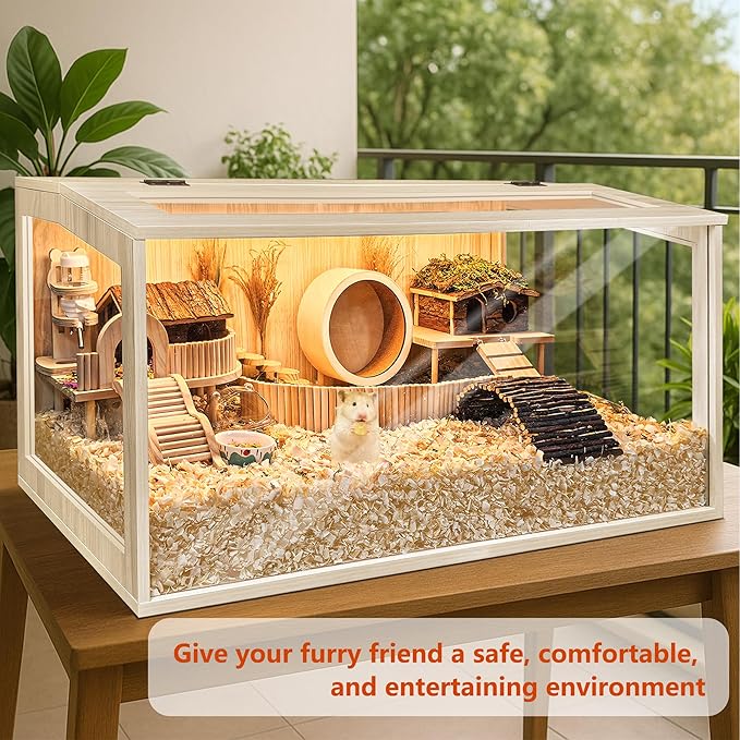 Prolee Hamster Cage Chewproof Wooden 40 Inch Guinea Pig Cages Mice and Rat Habitat Openable Top with Acrylic Sheets Solid Built