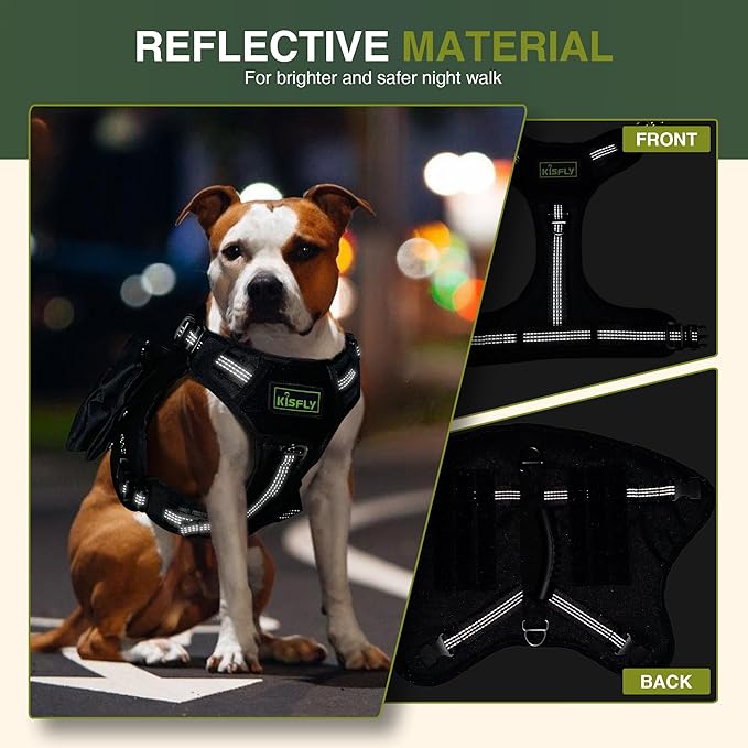 Tactical Dog Harness with Reflective Material, Adjustable Heavy-Duty No Pull Harness, Tear-Resistant Dog Tactical Vest with Handle, Breathable Outdoor Gear for Training, Hiking, Walking, Black L