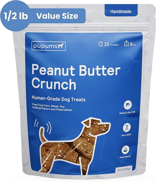 Peanut Butter Crunchy Dog Treats Natural Human Grade Non-GMO Dog Biscuits Made in USA (8oz)