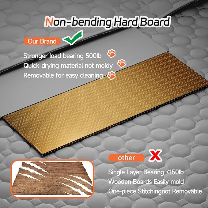 Hard Bottom Dog Car Seat Cover for Back Seat – Waterproof Nonslip Hammock Extender for Trucks & SUVs, Heavy Duty Pet Protector, Gray Oxford Fabric