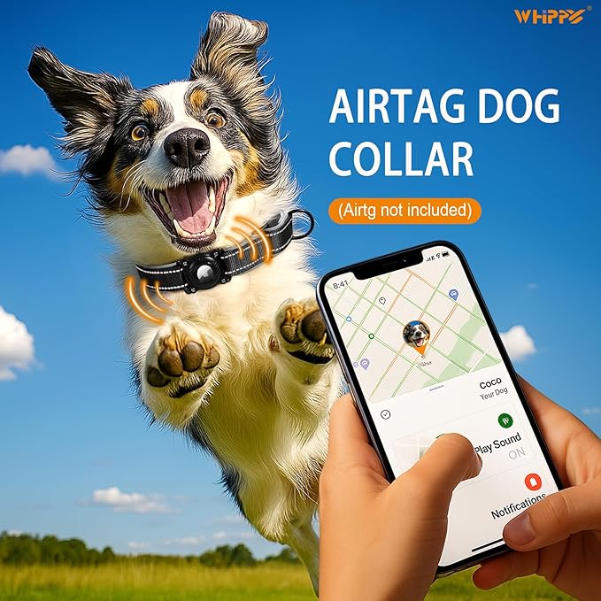 Airtag Dog Collar with Martingale Design, IP68 Waterproof Air Tag Collar Holder, Adjustable Reflective Soft Padded Nylon Dog Collar for Large Medium Small Dogs
