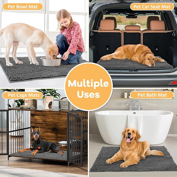 Absorbent Dog Door Mat for Muddy Paws, 60" x 24" Chenille Indoor Mats for Entryway, Trap Dirt Front Door Mat Indoor Entrance Washable Non Slip Soft