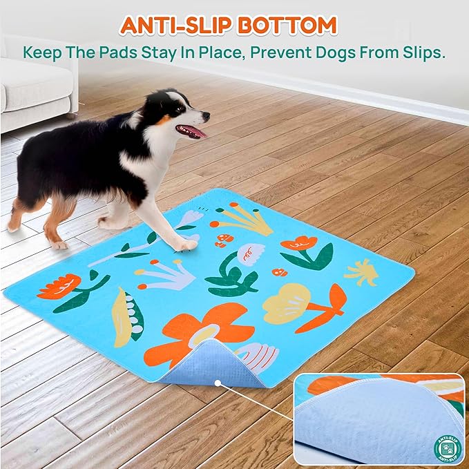 BurgeonNest Washable Pee Pads for Dogs, 2 Pack 36''x48'' Super Absorbent, Leakproof & Non-Slip Reusable Potty Pads for Puppy Playpen, Crate, Whelping Box, Potty Training, Blue