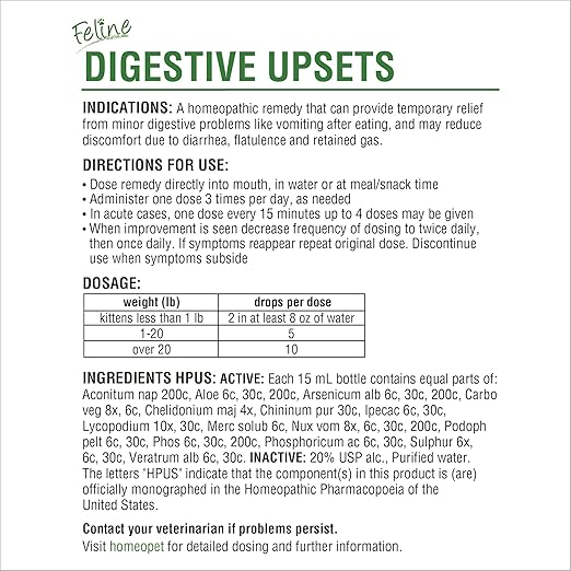 HomeoPet Feline Digestive Upsets, Safe and Natural Cat Digestive Support, 15 Milliliters