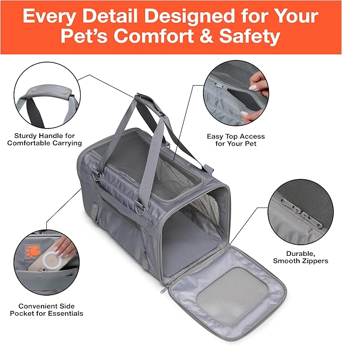 Portable Soft-Sided Pet Carrier for Cats and Small Dogs – Animal Travel Bag with Locking Zippers, Breathable Mesh and Collapsible Design – Lightweight and Secure Cat Dog Travel Crate