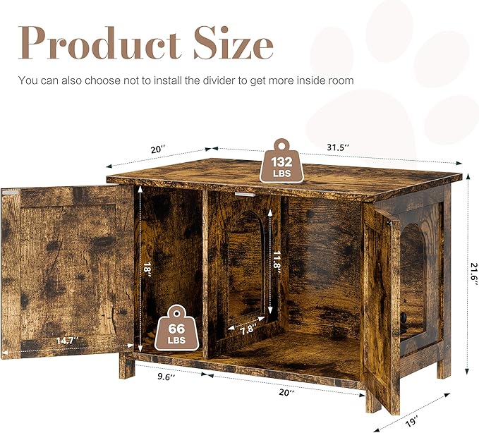 JY QAQA Cat Litter Box Enclosure,Litter Box Furniture Hidden with Barn Door,Wooden Cat Washroom Furniture,Cat House,Fit Most of Litter Box,Brown