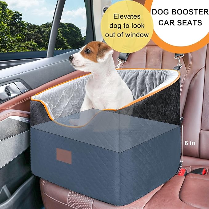 Dog Car Seat for Small Dogs, Memory Foam Booster Dog Seat for Dogs up to 35 lbs, Elevated Pet Car Seat, Travel Safety Pet Seat with Washable Removable Cover, Storage Pockets (Red)