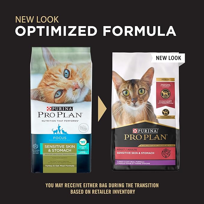 Purina Pro Plan With Probiotics, Sensitive Skin & Stomach, Natural Dry Cat Food, Turkey & Oat Meal Formula - 12.5 lb. Bag