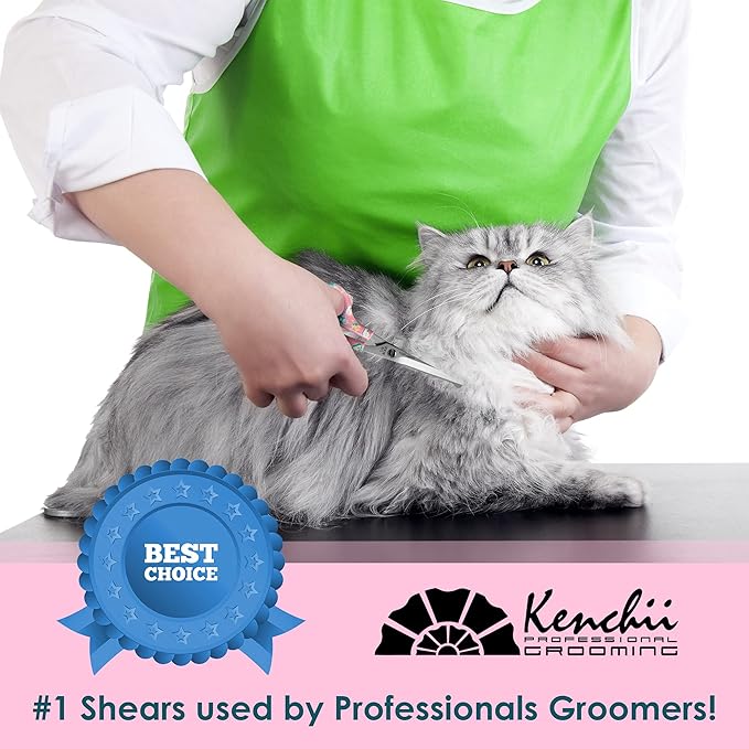 Kenchii Happy Kitty Ball Tip Shears Trimming Scissors for Cats | Pet Grooming Kitten Essentials | Stainless Steel Safety Blunt Tip Scissors | 5.5 In