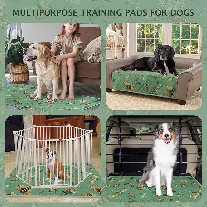 IEUUMLER Washable Pee Pads for Dogs, 2 Pack Insect Pattern Reusable Waterproof Puppy Potty Pads, Non-Slip Absorbent Pet Training Pads for Playpen Crate Bed EU014