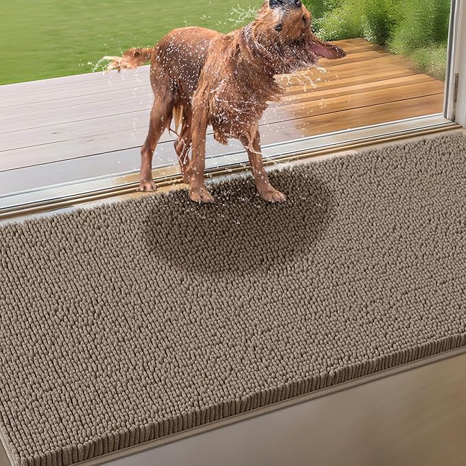IM HOME Extra Large 71" x 25" Beige Dog Door Mats for Muddy Paws, Chenille Absorbent Dog Mat, Non Slip Heavy Mud Mat for Dogs, Soft Pet Bed Mat for Entryway, Mud Paws, Inside Floor