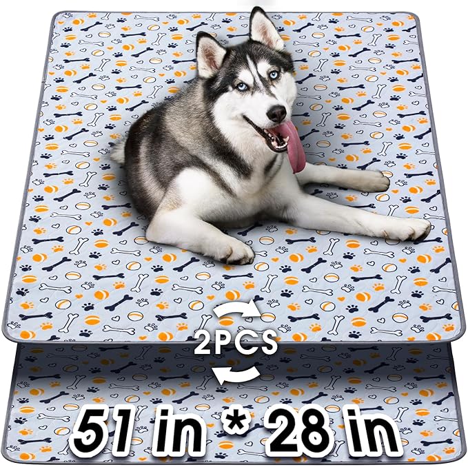 Hompet Washable Pee Pads for Dogs, 51"x28", 2-Pack Thick Heavy Absorbency Reusable Pee Pads Prevent Leakage Non-Slip, Pet Training Pads for Puppy Playpen, Crate, Potty, Floor, Bed, Sofa